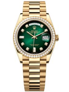 Đồng hồ Rolex Day-Date 36 M128348RBR-0035 128348RBR-0035 Vàng Kim 18ct Mặt ombre xanh lá Niềng Kim cương