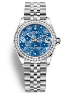 Đồng hồ Rolex Datejust 31 M278384RBR-0040 278384RBR-0040 Thép Oystersteel và Vàng Trắng 18ct Mặt Xanh Azzurro họa tiết hoa Niềng Kim cương - Mẫu 2022