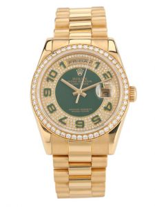 Đồng hồ Rolex Day-Date 36 M118348-83208 118348-83208 Vàng Kim 18ct Xanh lá Đính Kim cương Niềng Kim cương - Lướt