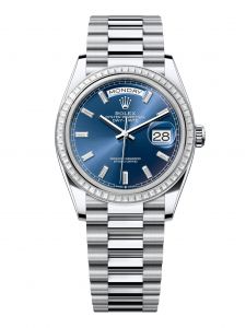 Đồng hồ Rolex Day-Date 36 M128396TBR-0024 128396TBR-0024 Bạch Kim Màu Xanh Dương Sáng Niềng Kim cương - Mẫu 2024