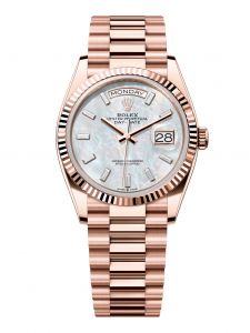 Đồng hồ Rolex Day-Date 36 M128235-0078 128235-0078 Vàng Everose 18ct Mặt Khảm Trai Trắng Niềng Kim cương - Mẫu 2024