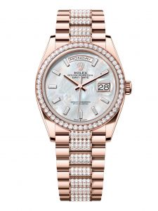 Đồng hồ Rolex Day-Date 36 M128345RBR-0078 128345RBR-0078 Vàng Everose 18ct Mặt Khảm Trai Trắng Niềng Kim cương - Mẫu 2024