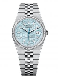 Đồng hồ Rolex Land-Dweller 36 M127286TBR-0001 127286TBR-0001 Bạch Kim Mặt Xanh Băng Giá Họa Tiết Tổ Ong Niềng Kim cương - Mẫu Mới 2025