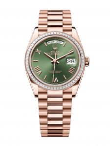 Đồng hồ Rolex Day-Date 36 M128395TBR-0033 128395TBR-0033 Vàng Everose 18ct Mặt Olive Xanh Niềng Kim cương - Mẫu Mới 2025