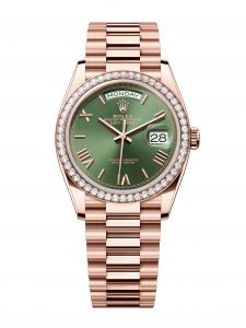 Đồng hồ Rolex Day-Date 36 M128345RBR-0085 128345RBR-0085 Vàng Everose 18ct Mặt Olive Xanh Niềng Kim cương - Mẫu Mới 2025