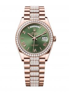 Đồng hồ Rolex Day-Date 36 M128345RBR-0086 128345RBR-0086 Vàng Everose 18ct Mặt Olive Xanh Niềng Kim cương - Mẫu Mới 2025