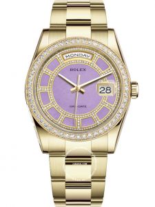 Đồng hồ Rolex Day-Date 36 M118348-0190 118348-0190 Vàng Kim 18ct Mặt Lavender Jade hoạ tiết Carousel