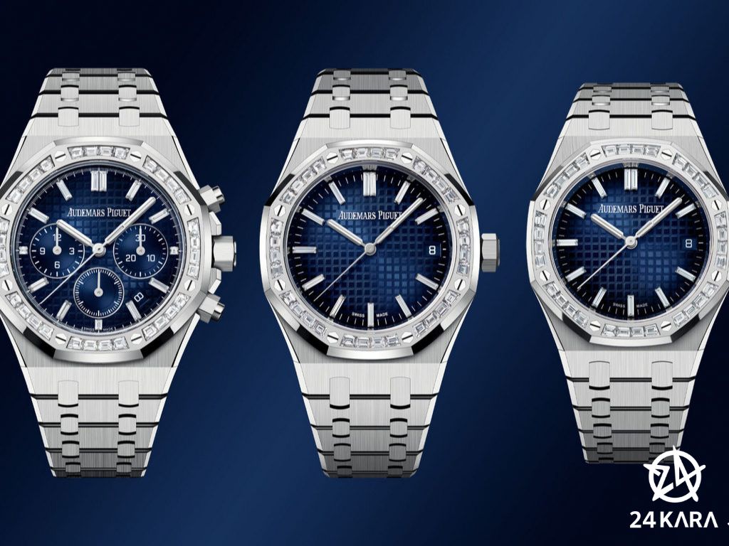 Bộ 3 mẫu đồng hồ Audemars Piguet Royal Oak 34, 37 và 38mm với mặt số xanh khói kết hợp cùng kim cương sang trọng mới có gì đặc biệt?