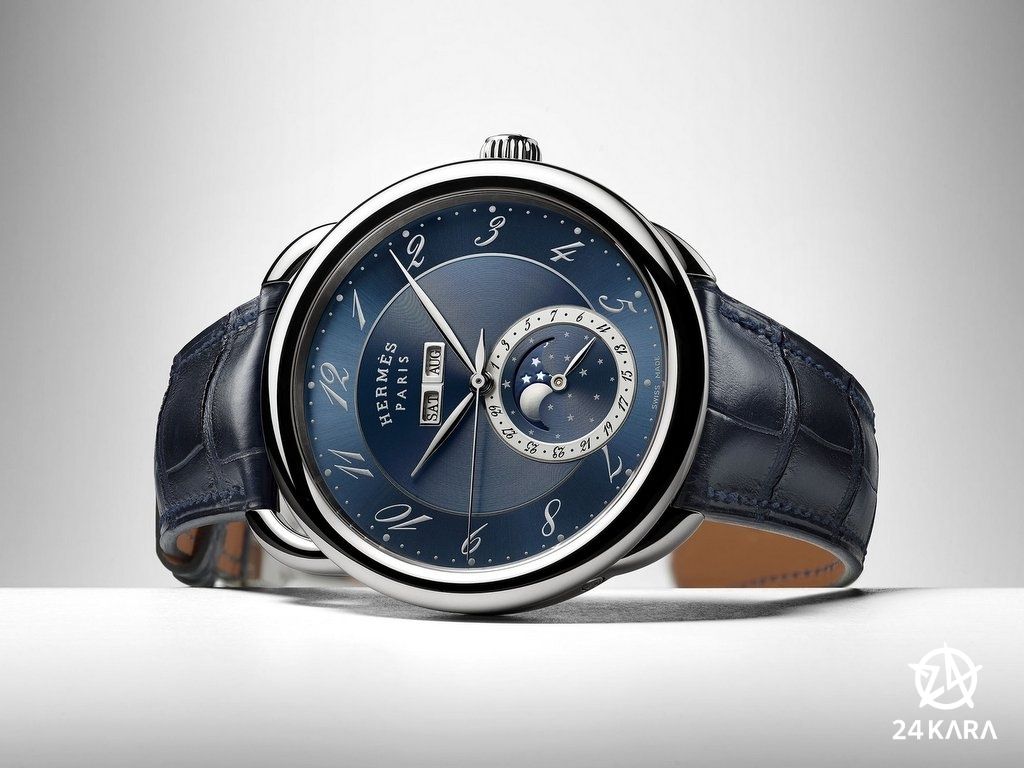 Hấp dẫn bởi vẻ đẹp bất đối xứng của đồng hồ Hermès Arceau Grande Lune mới